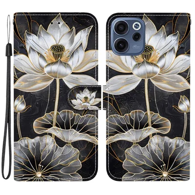 Funda tipo cartera para Oppo Reno15 F 5G, carcasa con tapa, estampado de diseño, cuero PU, soporte plegable, con correa de muñeca - Loto dorado