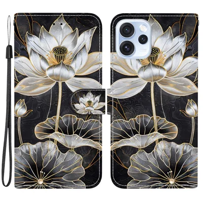 For Oppo Reno15 Pro Max 5G (Global)  /  Reno15 Pro 5G (China) Wallet Case Flip Stand Pattern Printing PU Leather Phone Cover with Wrist Strap - Gold Ink Lotus