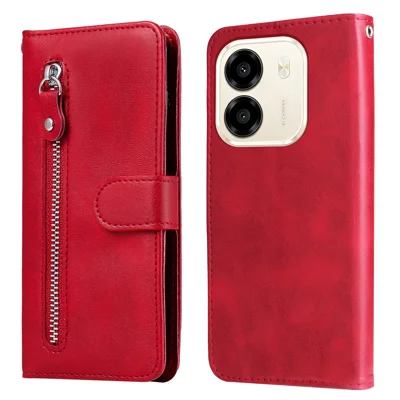  For Honor X7e 4G / Honor Play 80 Plus 5G / Honor X6e 4G PU Leather Cases with Zipper Pocket Wallet Phone Cover Stand - Red