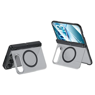 For iPhone Fold Magnetisk Case med HD Clear Temperskærm Film Dobbelt Stand PC + TPU Telefonbeskyttelse - Sort