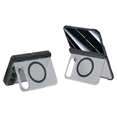 For iPhone Fold Magnetisk Case med Anti-Spy Hærdet Glas Skærmværn Dobbelt Stande PC + TPU Telefonbeskyttelse - Sort
