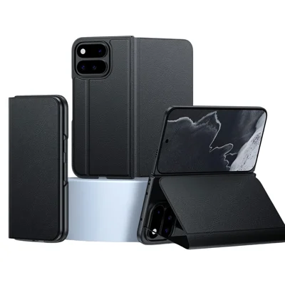 For Google Pixel 11 Pro Fold Foldable Kickstand Case Drop Protection PC + PU Leather Phone Cover - Black