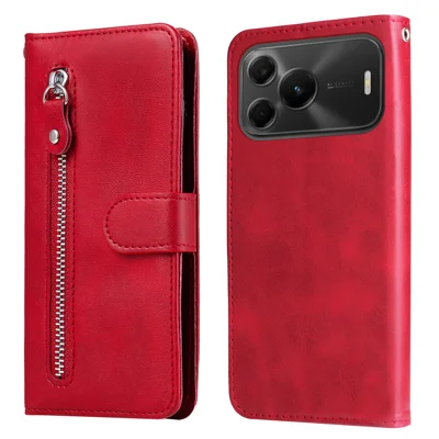  For Huawei nova 16 SE 5G PU Leather Cases with Zipper Pocket Wallet Phone Cover Stand - Red