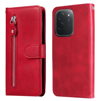  For Xiaomi Poco C95 Pro PU Leather Cases with Zipper Pocket Wallet Phone Cover Stand - Red