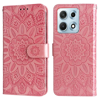 Für Motorola Edge 70 Max 5G Hülle Sonnenblumen-Abbild Leder-Portemonnaie-Handytasche - Rosa