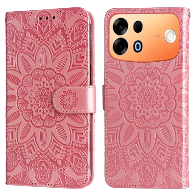 Voor Oppo A7 Pro Max 5G Hoesje Zonnebloem Afdruk Leer Portemonnee Telefoonhoes - Roze