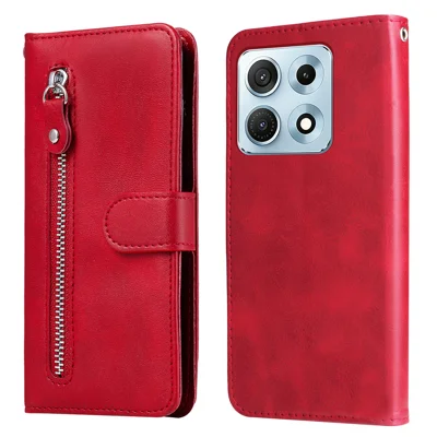 Für Motorola Edge 70 Max 5G PU-Lederhülle mit Reißverschlussfach, Brieftaschen-Handyhülle mit Ständer - Rot