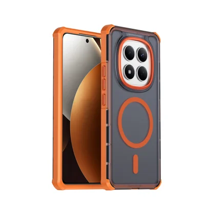 لـ Xiaomi Redmi Note 15 Pro 4G (عالمي) غطاء مغناطيسي بإطار مطلي كهربائي وتصميم ملمس الجلد من TPU+PC - برتقالي