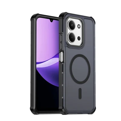  Étui magnétique pour Xiaomi Poco C85 4G (171 mm) / Xiaomi Redmi 15C 5G (Global) (171 mm) / Xiaomi Redmi 15C 4G (Global) (171 mm), cadre électrolytique, finition tactile simili peau, coque de téléphone en TPU+PC - Noir