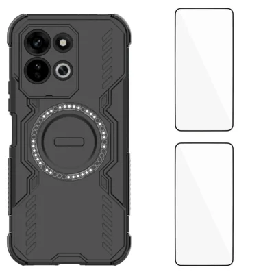 WANLONFENG till Xiaomi Redmi 17 5G / Xiaomi Redmi 17 4G Magnetisk Skåll DJ-serie PC TPU Mobilskal med 2 st Härdat Glasfilm - Svart