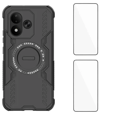  WANLONFENG til Xiaomi Redmi Note 17 5G (Global) / Xiaomi Redmi Note 17 (Indien/Kina) 5G / Xiaomi Redmi Note 17 4G (Global) Magnetisk Case DJ-serie PC TPU Telefonbeskyttelse med 2 stk. Tempered Glass Film - Sort