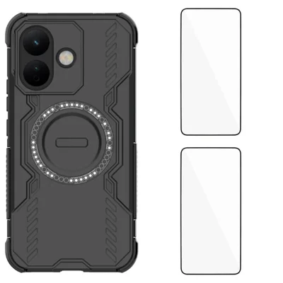WANLONFENG til Xiaomi Redmi Note 17 Pro 5G Magnetisk Case DJ-serie PC TPU Telefonbeskyttelse med 2 stk. Tempered Glass Film - Sort