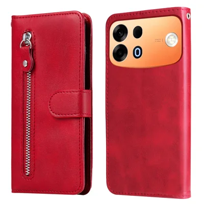 Voor Oppo A7 Pro Max 5G PU Leren Hoesjes met Ritsvak Portemonnee Telefoonhoesje Stand - Rood