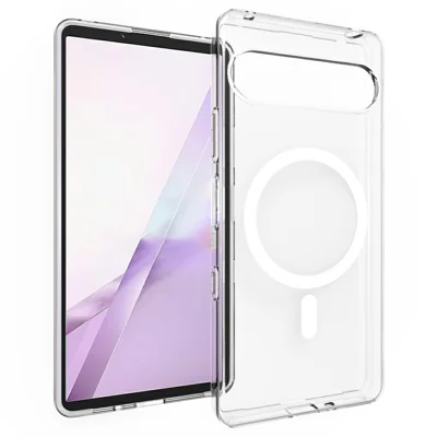 Custodia magnetica per Sony Xperia 10 VIII, cover posteriore trasparente in TPU resistente ai segni d'acqua