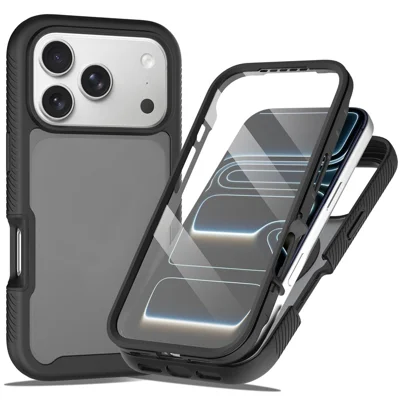 Funda para iPhone 18 Pro / 17 Pro Traslúcida Mate PC + TPU con Película Protectora de Pantalla PET - Negro