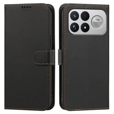 For Xiaomi Poco F8 Ultra / Xiaomi Redmi K100 Pro Max 5G (China) / Xiaomi Redmi K90 Pro Max 5G / Xiaomi Poco F9 Ultra 5G Leather Case Wallet Stand Solid Color Anti Drop Phone Cover - Black
