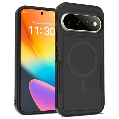 Magnetic Case for Google Pixel 11 Pro / 10 Pro / 9 Pro , Dual Layer PC + TPU Shockproof Phone Cover - Black