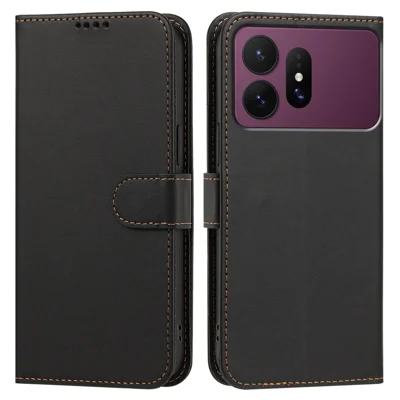  For Samsung Galaxy S27 Ultra Leather Case Wallet Stand Solid Color Anti Drop Phone Cover - Black