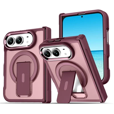 Funda magnética para iPhone Fold con soporte oculto, protección de bisagra, cubierta antideslizante de PC + TPU - Rojo cereza