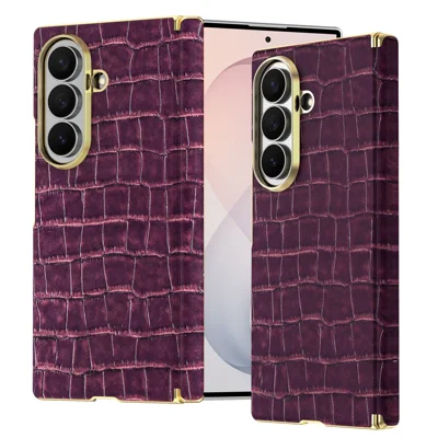 Etui magnetyczne do Samsung Galaxy Z Fold8 Ultra, etui skórzane z teksturą krokodyla, podwójny zawias, fioletowe