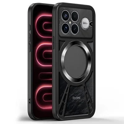For Xiaomi Poco F9 Pro 5G / Redmi K100 Pro 5G (China) Magnetic Case Hollow Heat Dissipation Silicone + PC + Metal Bumper Phone Cover - Black