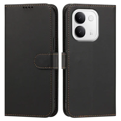 For vivo iQOO Z11S 5G / vivo V80 Lite 5G Leather Case Wallet Stand Solid Color Anti Drop Phone Cover - Black