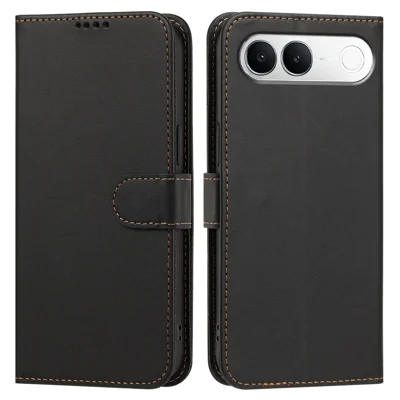  For vivo S2 5G Leather Case Wallet Stand Solid Color Anti Drop Phone Cover - Black