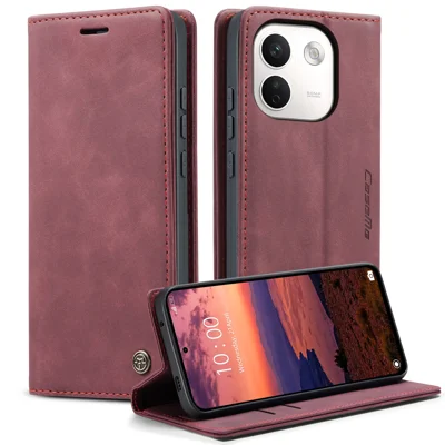 CASEME etui portfelowe na telefon do Xiaomi Redmi Note 17 Pro+ 5G / Xiaomi Redmi Note 17 Pro Max 5G Seria 013 pokrowiec z syntetycznej skóry z podstawką - Czerwony