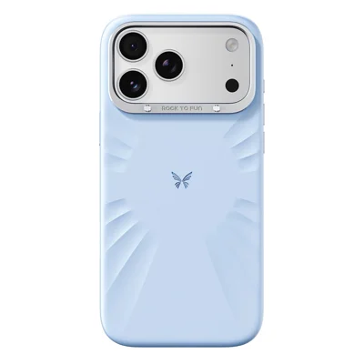 ROCK for iPhone 18 Pro Max / 17 Pro Max Magnetic Case Butterfly Pattern Liquid Silicone + PC Phone Cover with AI Button - Blue