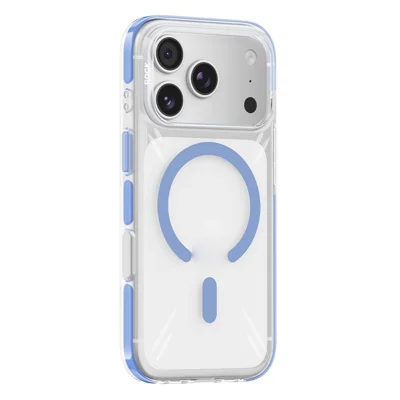 ROCK for iPhone 18 Pro / 17 Pro Magnetic Case Clear PC + TPU Dual-Layer Anti-Drop Phone Cover with AI Button - Blue