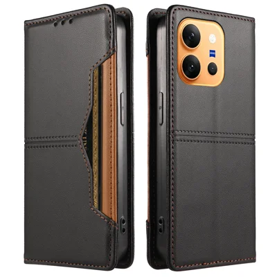  For vivo X300 E 5G Wallet Case External Card Slot Magnetic Closing Leather Phone Cover - Black
