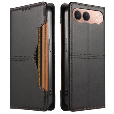 For vivo V80 Lite 5G (IN / PK) / vivo S2 5G Wallet Case External Card Slot Magnetic Closing Leather Phone Cover - Black