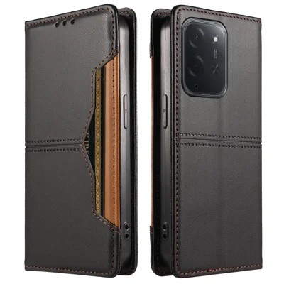  For Xiaomi Poco C95 Pro Wallet Case External Card Slot Magnetic Closing Leather Phone Cover - Black