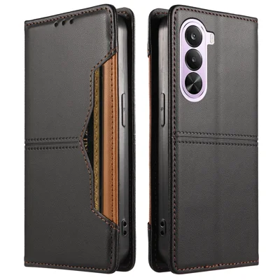  Custodia portafoglio per OnePlus Nord CE6 Lite 5G / Realme P4x 5G, chiusura magnetica in pelle con fessura esterna per carte, nera