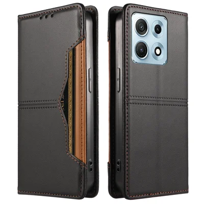 Für Motorola Edge 70 Max 5G Brieftaschenhülle mit externem Kartenfach, magnetischer Schließung, Ledertasche für Handy – Schwarz