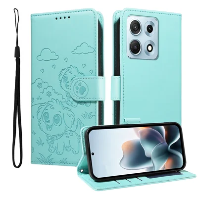 Für Motorola Edge 70 Max 5G Hülle RFID-Schutz Geprägtes Hundemuster PU-Leder-Handytasche mit Handschlaufe - Grün