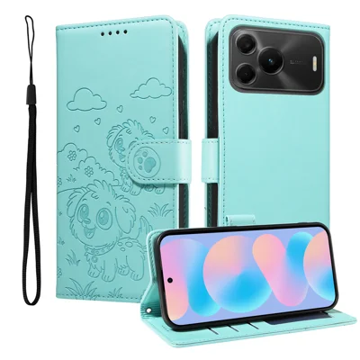  For Huawei nova 16 SE 5G Case RFID Blocking Imprinted Dog Pattern PU Leather Phone Cover with Wrist Strap - Green