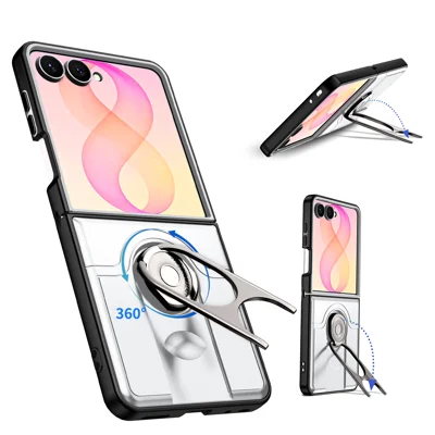  For Samsung Galaxy Z Flip7 5G / Galaxy Z Flip8 Case with Slide Camera Cover Kickstand PC + TPU Protective Phone Shell - Silver