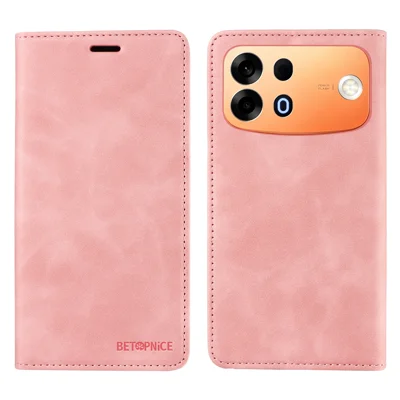 BETOPNICE voor Oppo A7 Pro Max 5G hoesje met magnetische sluiting, RFID-blokkering, portemonnee, standaard en lederen telefoonhoes - Roze