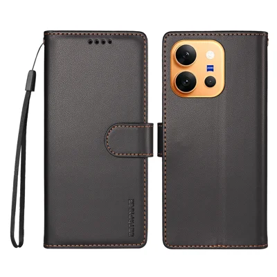  BETOPNICE for vivo X300 E 5G 006 Case RFID Blocking Wallet Stand Leather Phone Cover with Wrist Strap - Black