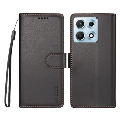  BETOPNICE für Motorola Edge 70 Max 5G 006 Hülle RFID-Schutz Geldbörse Ständer Ledertasche mit Handschlaufe - Schwarz