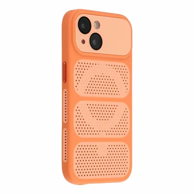 Coque pour iPhone 15 compatible avec MagSafe, coque de refroidissement ventilée triple PC+TPU - Orange