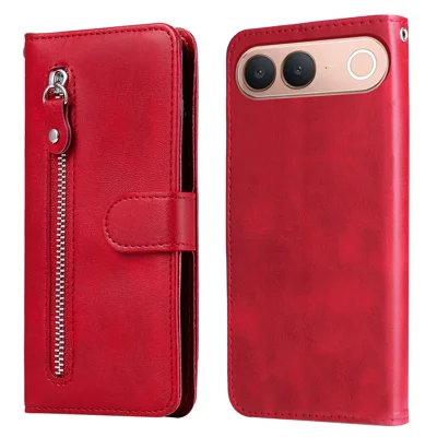 For vivo V80 Lite 5G (IN / PK) / vivo S2 5G PU Leather Cases with Zipper Pocket Wallet Phone Cover Stand - Red