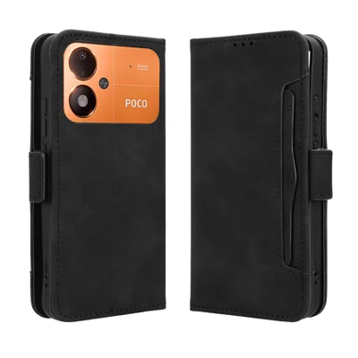  For Xiaomi Poco M8 Power 5G Leather Case Phone Wallet Cover with Multiple Card Slots - Black