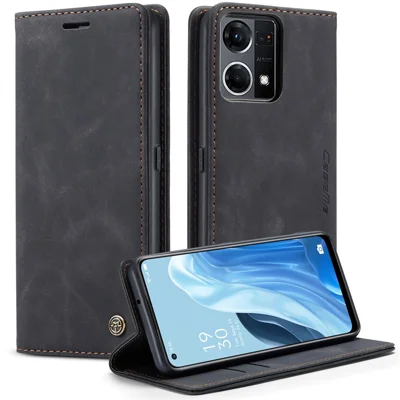 CASEME 013 Series for Oppo Reno7 4G / Reno8 4G / F21 Pro 4G PU Leather Wallet Case Magnetic Auto-absorbed Stand Phone Case - Black