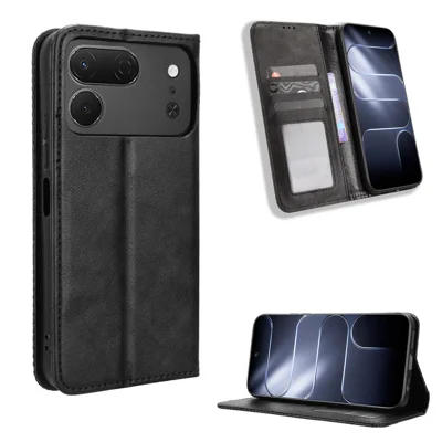 Funda de cuero para TECNO Spark 50 Pro 4G con billetera y soporte, tapa con textura retro - Negro