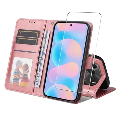  HAT PRINCE for Huawei nova 16 SE 5G PU Leather Wallet Case ENKAY  Phone Stand Cover with 9H Tempered Glass - Pink