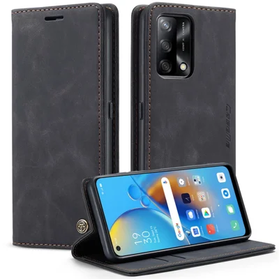 CASEME 013 Series for Oppo F19 / F19s / A74 4G / A95 4G / Reno6 Lite (Global Version) Magnetic Auto-absorbed PU Leather Wallet Case with Stand Function - Black
