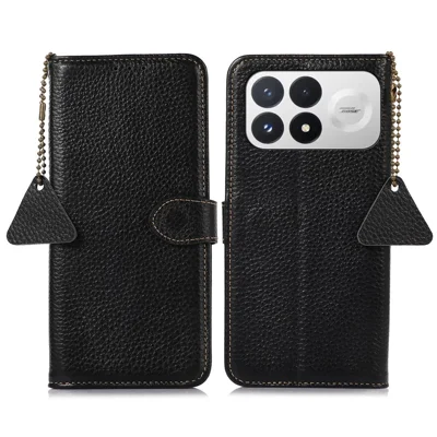 Voor Xiaomi Redmi K100 Pro 5G hoesje RFID-blokkering Echt leer van koeienleer Telefoonhoesje Litchi-structuur - Zwart