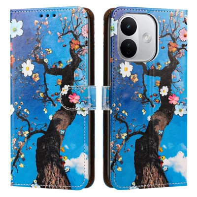 Etui portfelikowe do Xiaomi Redmi Note 17 Pro Max 5G / 17 Pro+ 5G / 17 Pro 5G, odblaskowa obudowa z poliuretanu z motywem graficznym, etui typu flip z podstawką i opaską na nadgarstek - Kwitnące drzewo